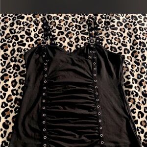Black Grommet-Trim Cami Top size 2 XL w shoulder buckles